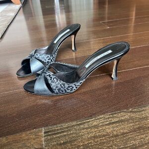 Manolo Blahnik Black and Gray Leopard Heels